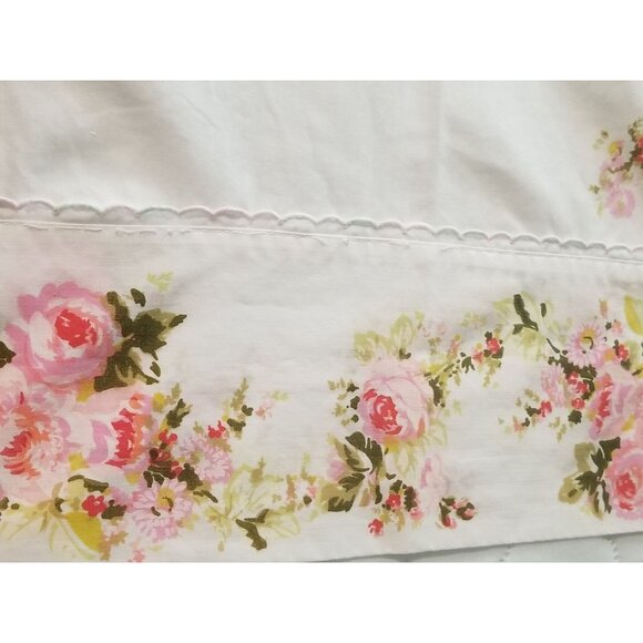 Sears Roebuck Vintage Full Flat Sheet White Pink Flowers 81x104 Perma Prest Perc - Picture 11 of 11
